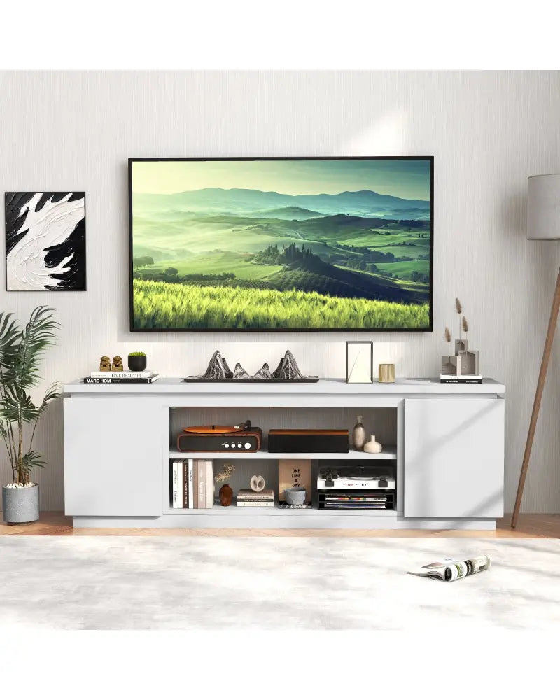 TV Cabinet with 3 Adjustable Shelves and Anti-Tipping Kits for TVs up to 80 Inch-White - White - Entertainment Centers