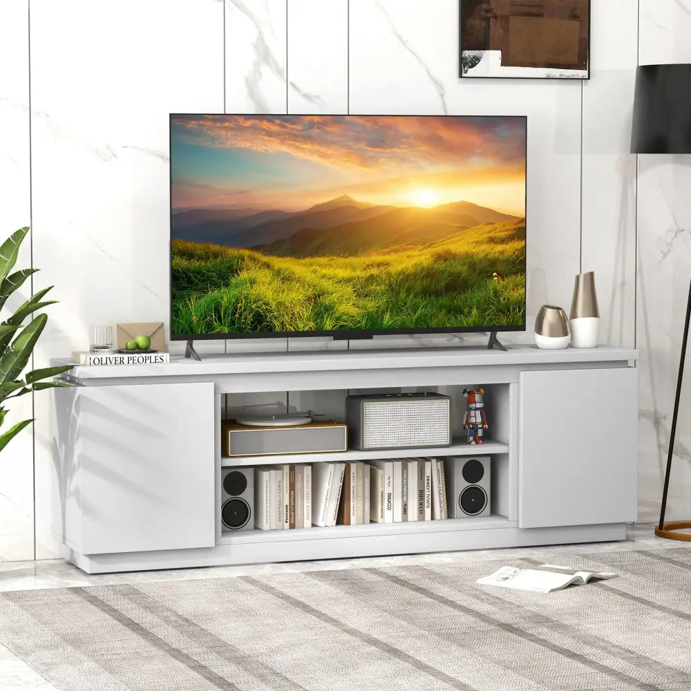 TV Cabinet with 3 Adjustable Shelves and Anti-Tipping Kits for TVs up to 80 Inch-White - White - Entertainment Centers