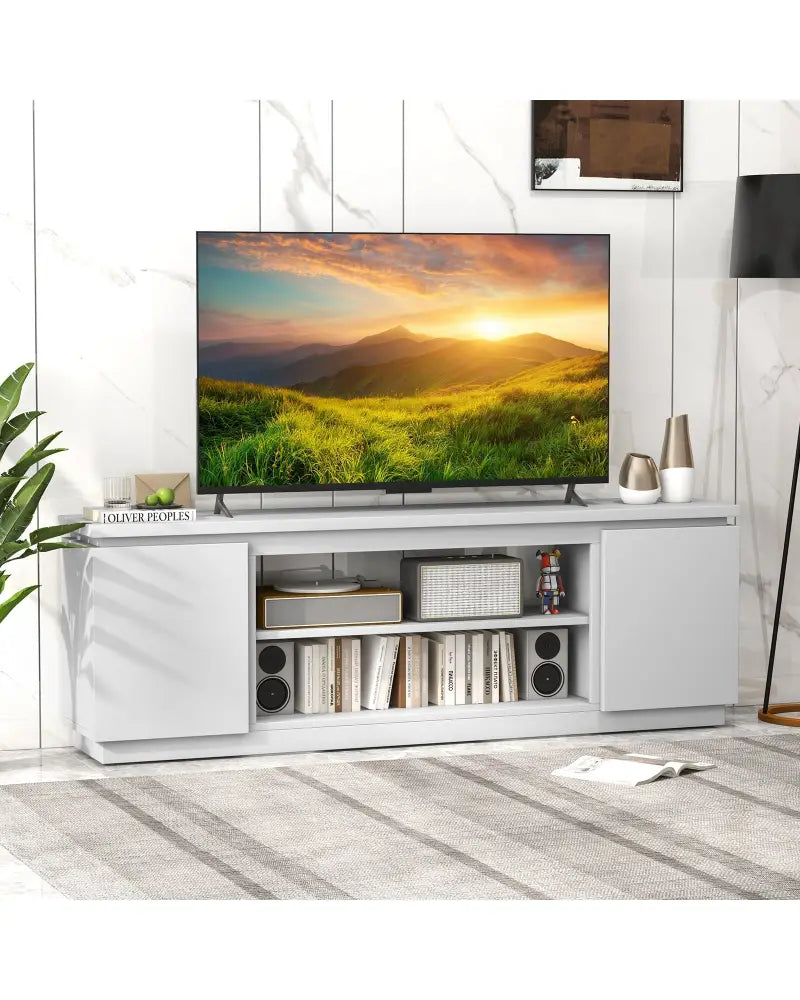 TV Cabinet with 3 Adjustable Shelves and Anti-Tipping Kits for TVs up to 80 Inch-White - White - Entertainment Centers