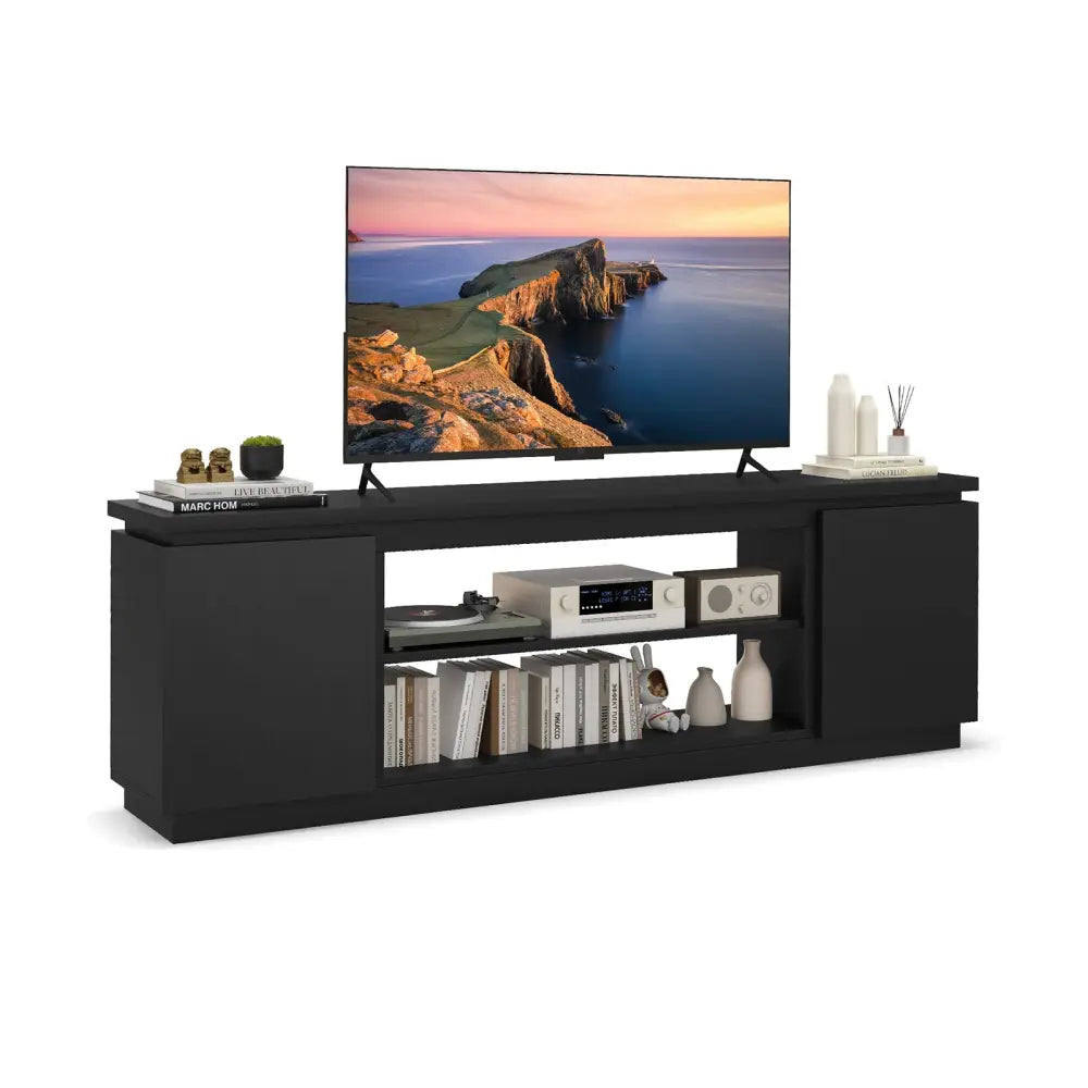 TV Cabinet with 3 Adjustable Shelves and Anti-Tipping Kits for TVs up to 80 Inch-Black - Black - Entertainment Centers