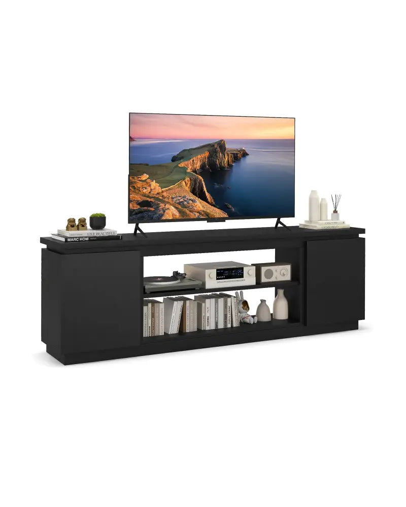 TV Cabinet with 3 Adjustable Shelves and Anti-Tipping Kits for TVs up to 80 Inch-Black - Black - Entertainment Centers