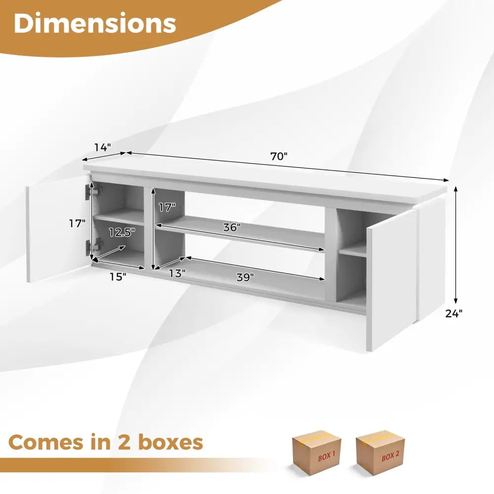 TV Cabinet with 3 Adjustable Shelves and Anti-Tipping Kits for TVs up to 80 Inch-White - White - Entertainment Centers