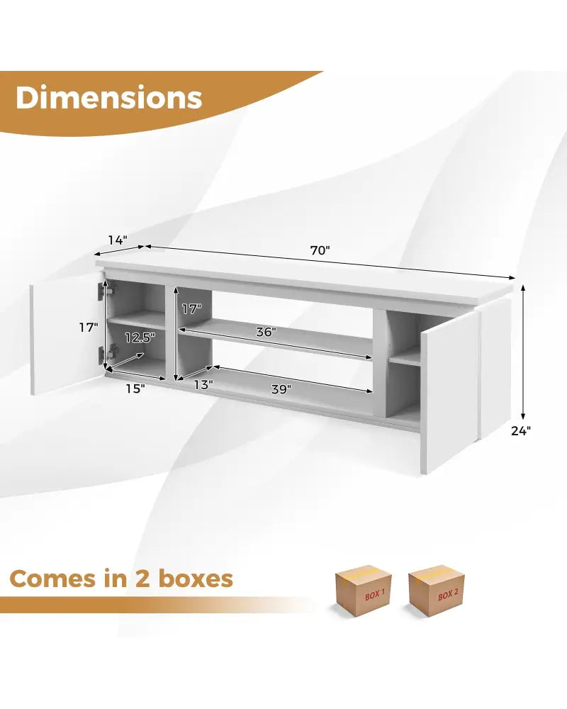 TV Cabinet with 3 Adjustable Shelves and Anti-Tipping Kits for TVs up to 80 Inch-White - White - Entertainment Centers