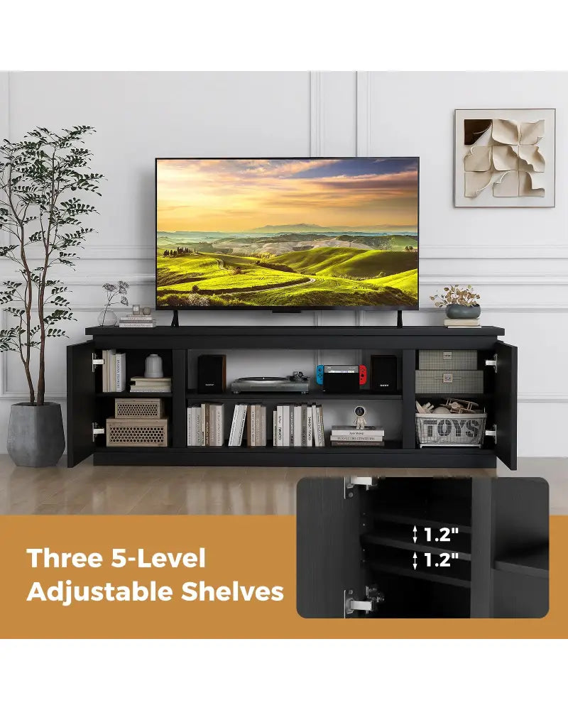 TV Cabinet with 3 Adjustable Shelves and Anti-Tipping Kits for TVs up to 80 Inch-Black - Black - Entertainment Centers