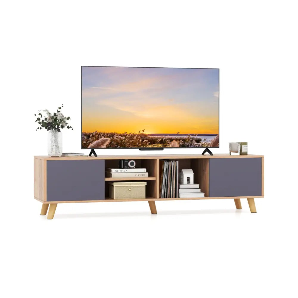 TV Stand Cabinet for TVs up to 65 Inch with Open Shelf for Living Room - Natural - Entertainment Centers & TV Stands