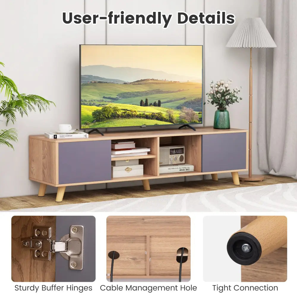 TV Stand Cabinet for TVs up to 65 Inch with Open Shelf for Living Room - Natural - Entertainment Centers & TV Stands