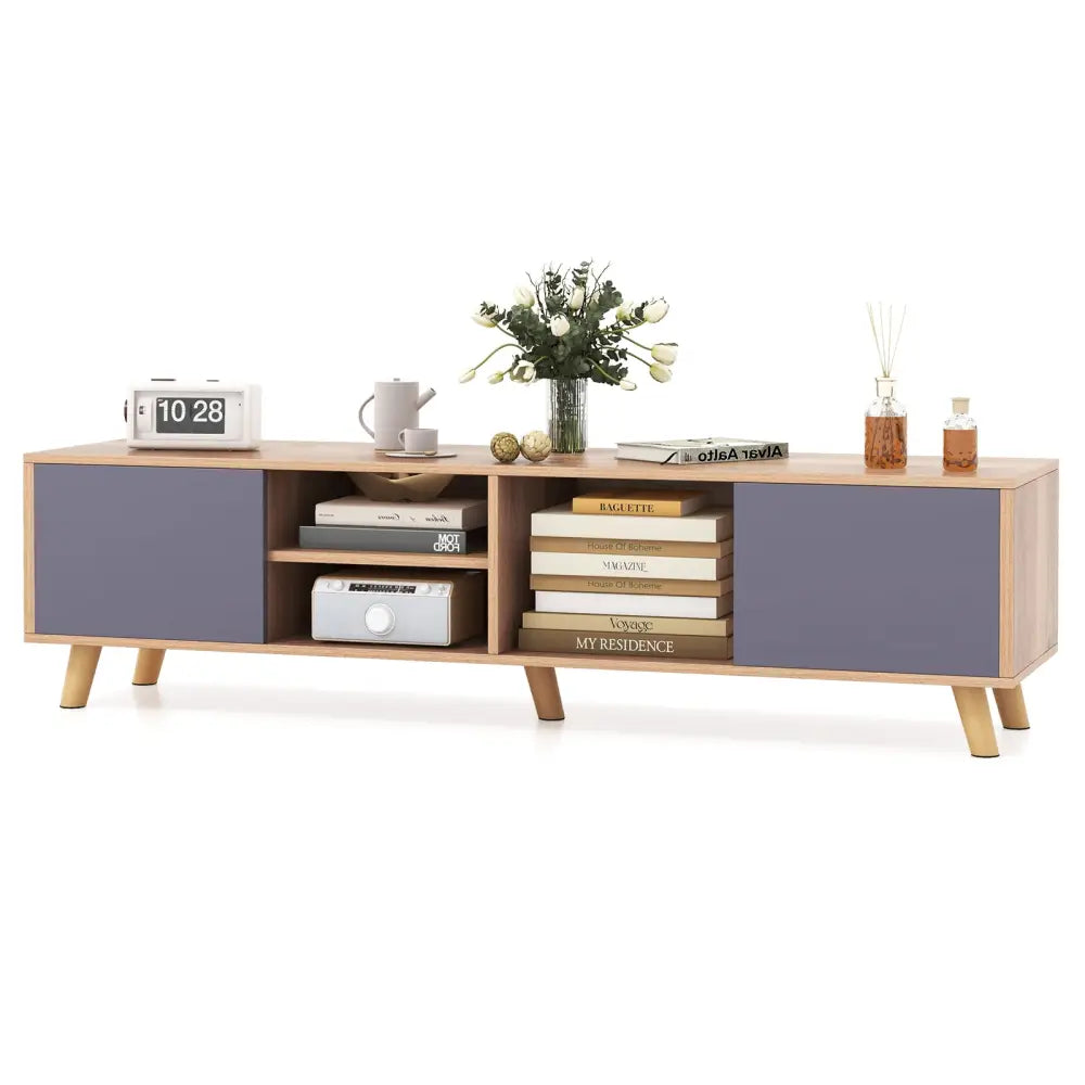TV Stand Cabinet for TVs up to 65 Inch with Open Shelf for Living Room - Natural - Entertainment Centers & TV Stands
