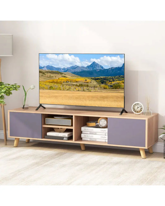 TV Stand Cabinet for TVs up to 65 Inch with Open Shelf for Living Room - Natural - Entertainment Centers & TV Stands