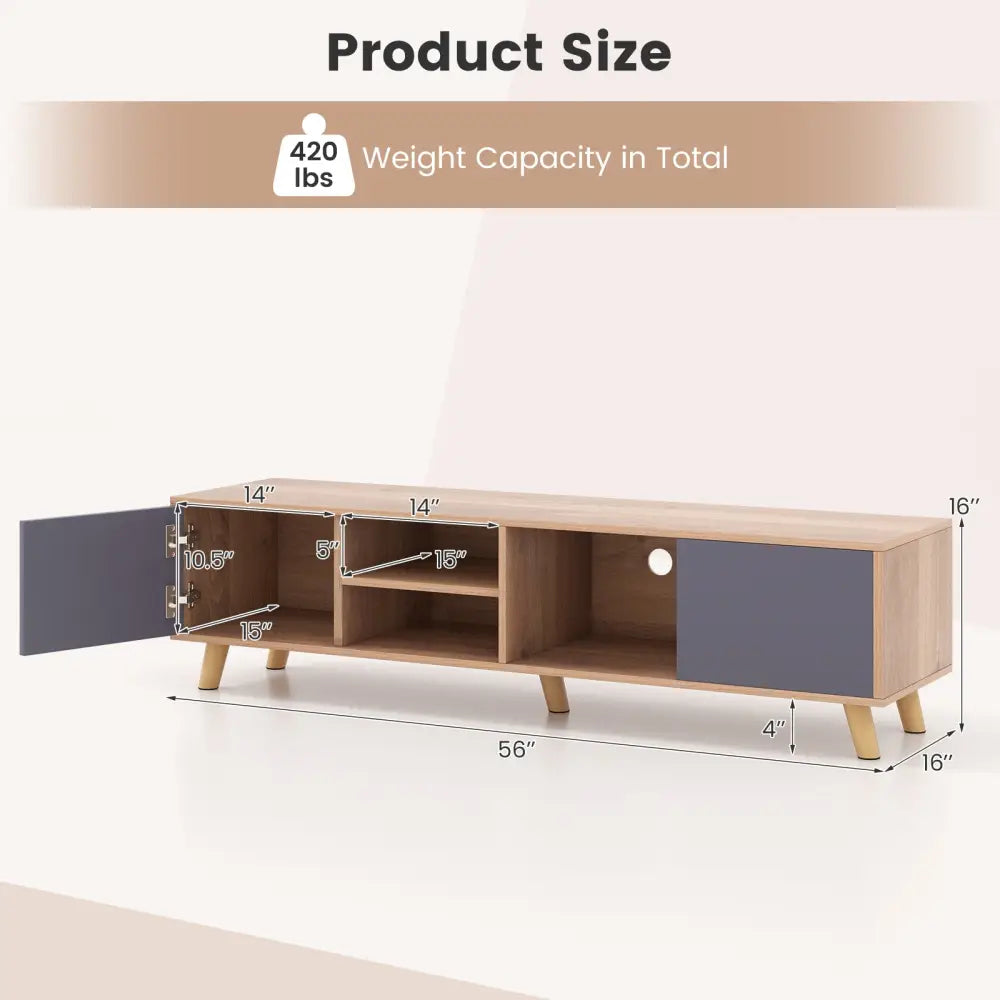 TV Stand Cabinet for TVs up to 65 Inch with Open Shelf for Living Room - Natural - Entertainment Centers & TV Stands