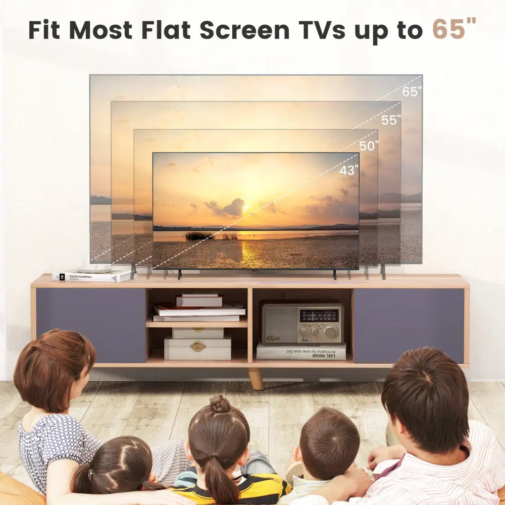 TV Stand Cabinet for TVs up to 65 Inch with Open Shelf for Living Room - Natural - Entertainment Centers & TV Stands