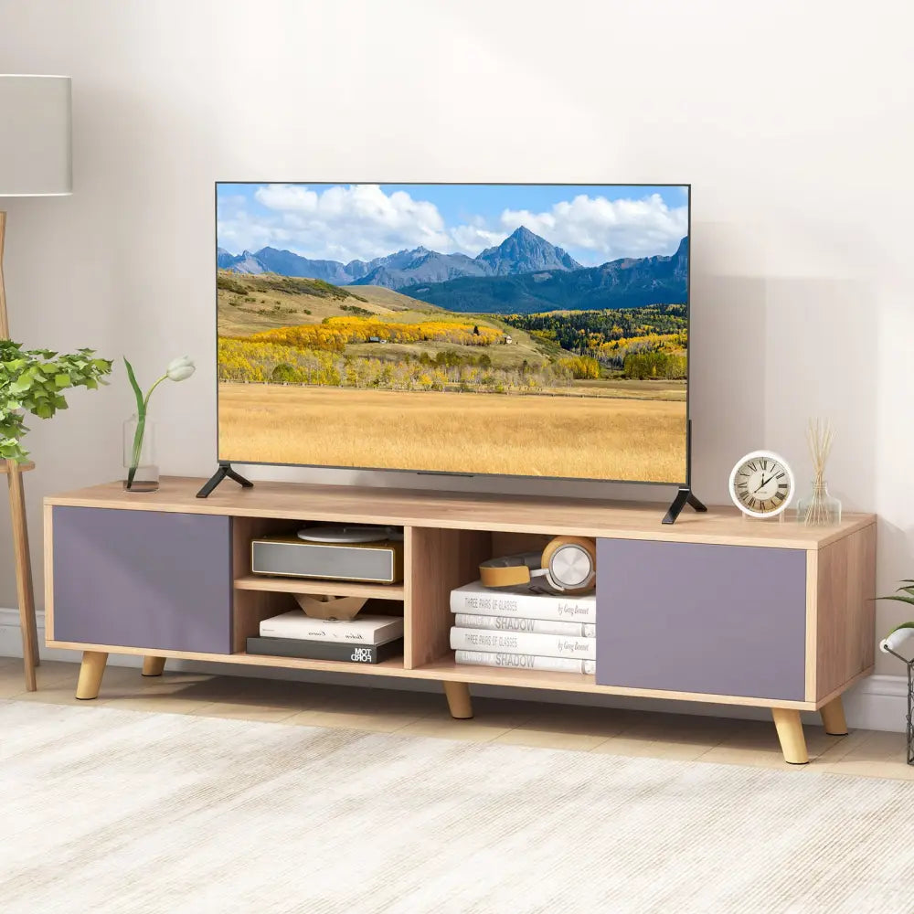 TV Stand Cabinet for TVs up to 65 Inch with Open Shelf for Living Room - Natural - Entertainment Centers & TV Stands