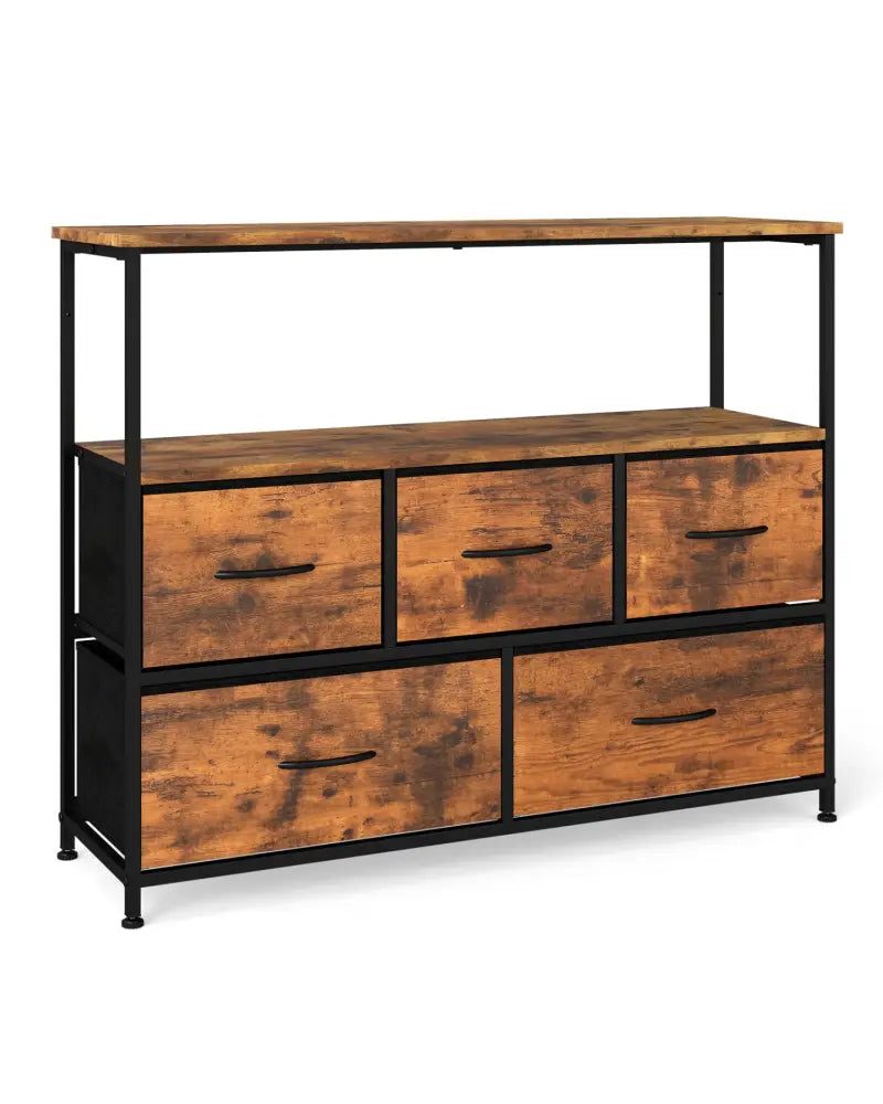 TV Stand Dresser for 45 Inch TV 5 Fabric Drawer Entertainment Center-Brown - Brown - Entertainment Centers & TV Stands