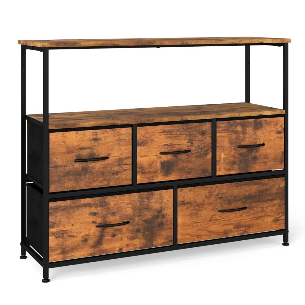 TV Stand Dresser for 45 Inch TV 5 Fabric Drawer Entertainment Center-Brown - Brown - Entertainment Centers & TV Stands