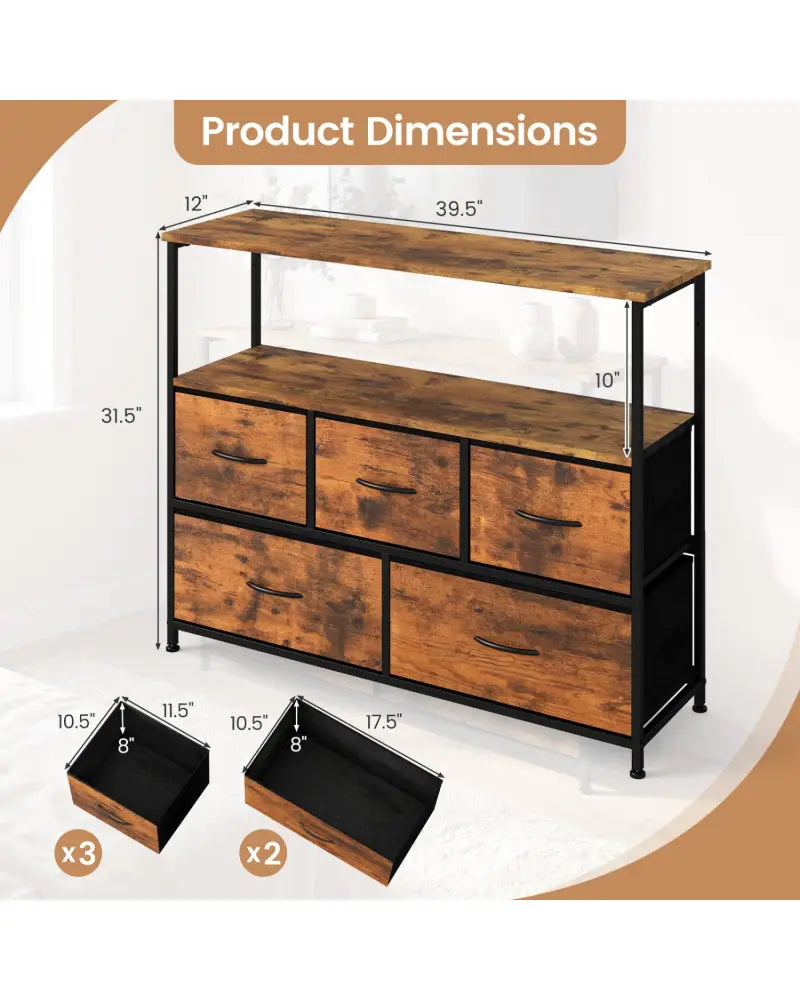 TV Stand Dresser for 45 Inch TV 5 Fabric Drawer Entertainment Center-Brown - Brown - Entertainment Centers & TV Stands