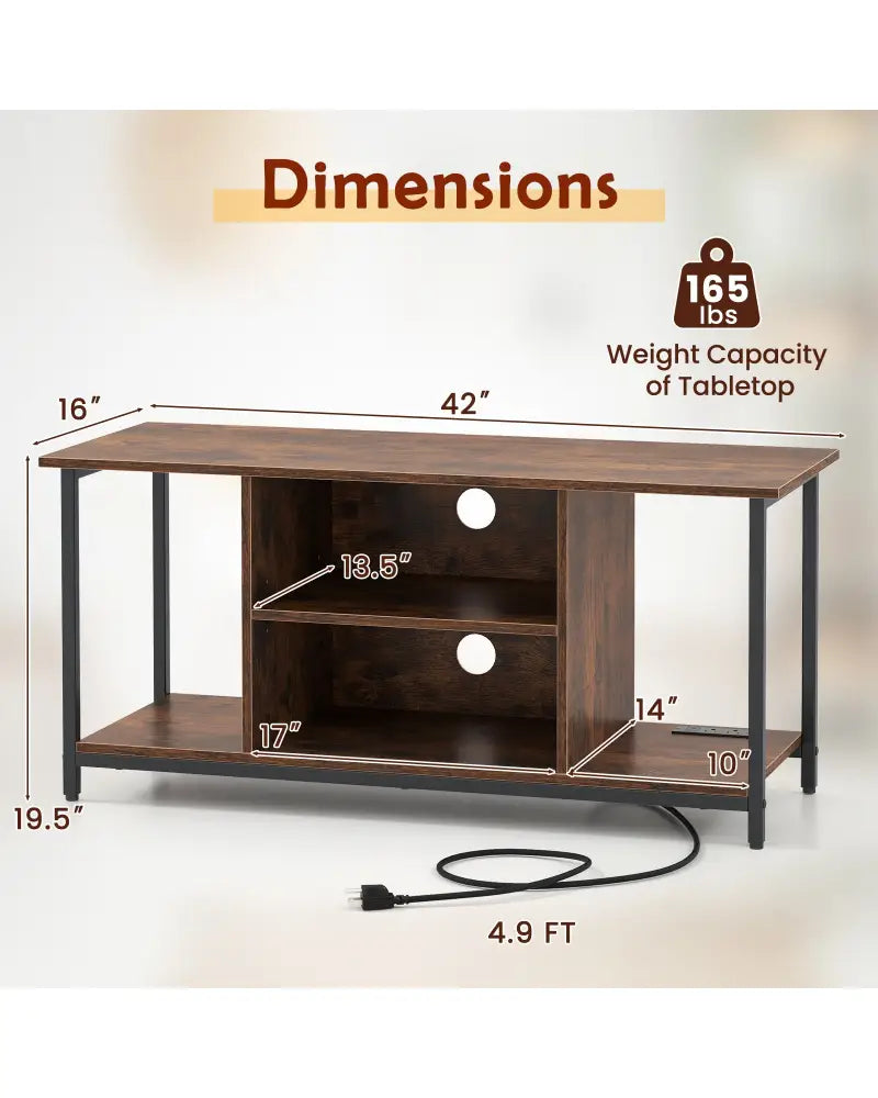 TV Stand Entertainment Center with Open Storage Shelves and Power Outlets to 50 Inches-Rustic Brown - Rustic Brown