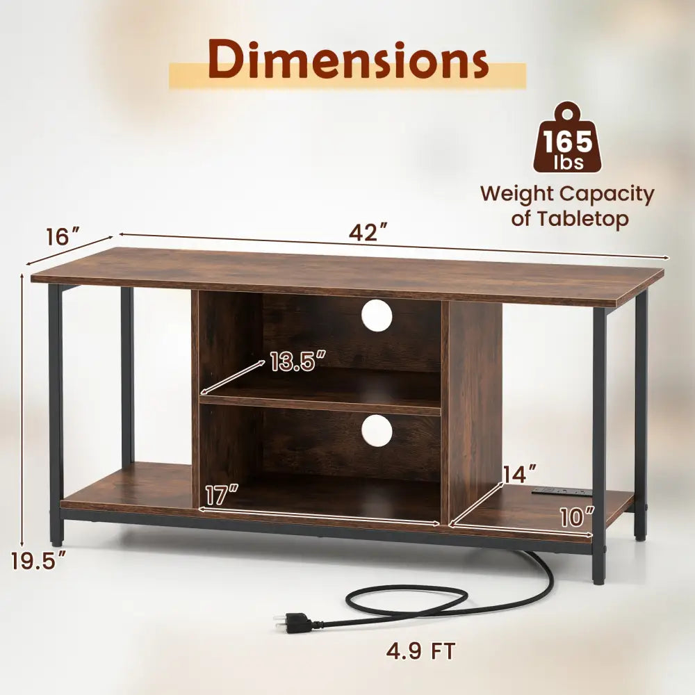 TV Stand Entertainment Center with Open Storage Shelves and Power Outlets to 50 Inches-Rustic Brown - Rustic Brown