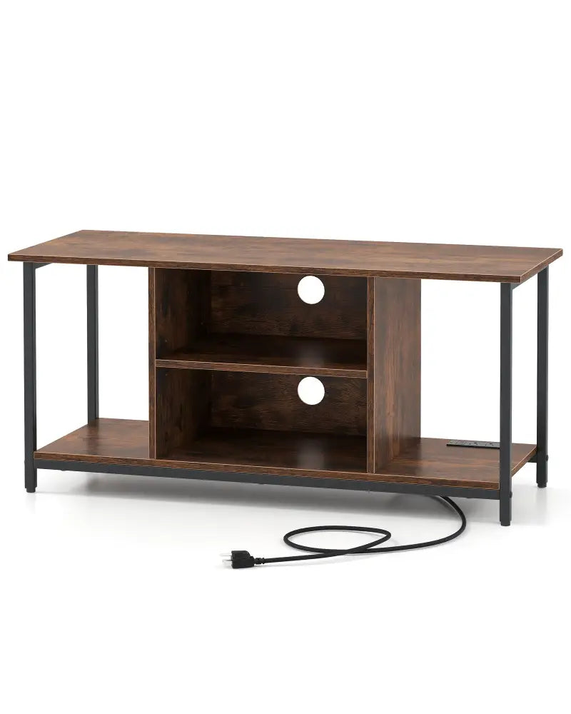 TV Stand Entertainment Center with Open Storage Shelves and Power Outlets to 50 Inches-Rustic Brown - Rustic Brown