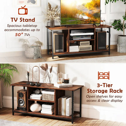 TV Stand Entertainment Center with Open Storage Shelves and Power Outlets to 50 Inches-Rustic Brown - Rustic Brown