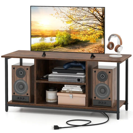 TV Stand Entertainment Center with Open Storage Shelves and Power Outlets to 50 Inches-Rustic Brown - Rustic Brown