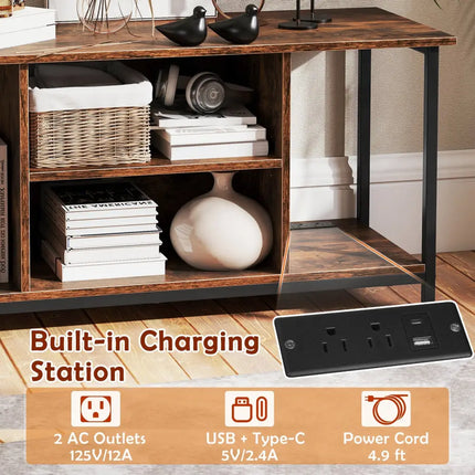 TV Stand Entertainment Center with Open Storage Shelves and Power Outlets to 50 Inches-Rustic Brown - Rustic Brown