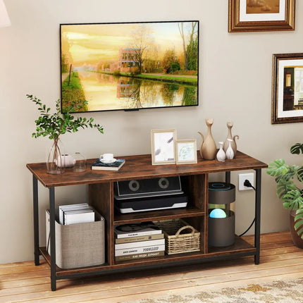 TV Stand Entertainment Center with Open Storage Shelves and Power Outlets to 50 Inches-Rustic Brown - Rustic Brown