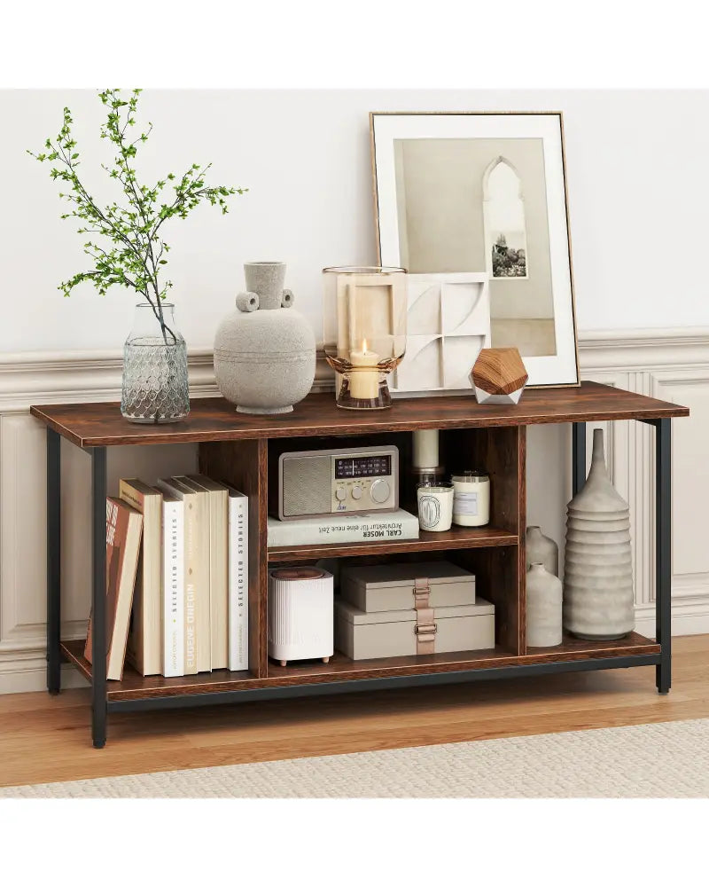 TV Stand Entertainment Center with Open Storage Shelves and Power Outlets to 50 Inches-Rustic Brown - Rustic Brown