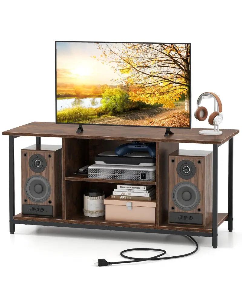 TV Stand Entertainment Center with Open Storage Shelves and Power Outlets to 50 Inches-Rustic Brown - Rustic Brown