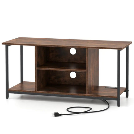 TV Stand Entertainment Center with Open Storage Shelves and Power Outlets to 50 Inches-Rustic Brown - Rustic Brown