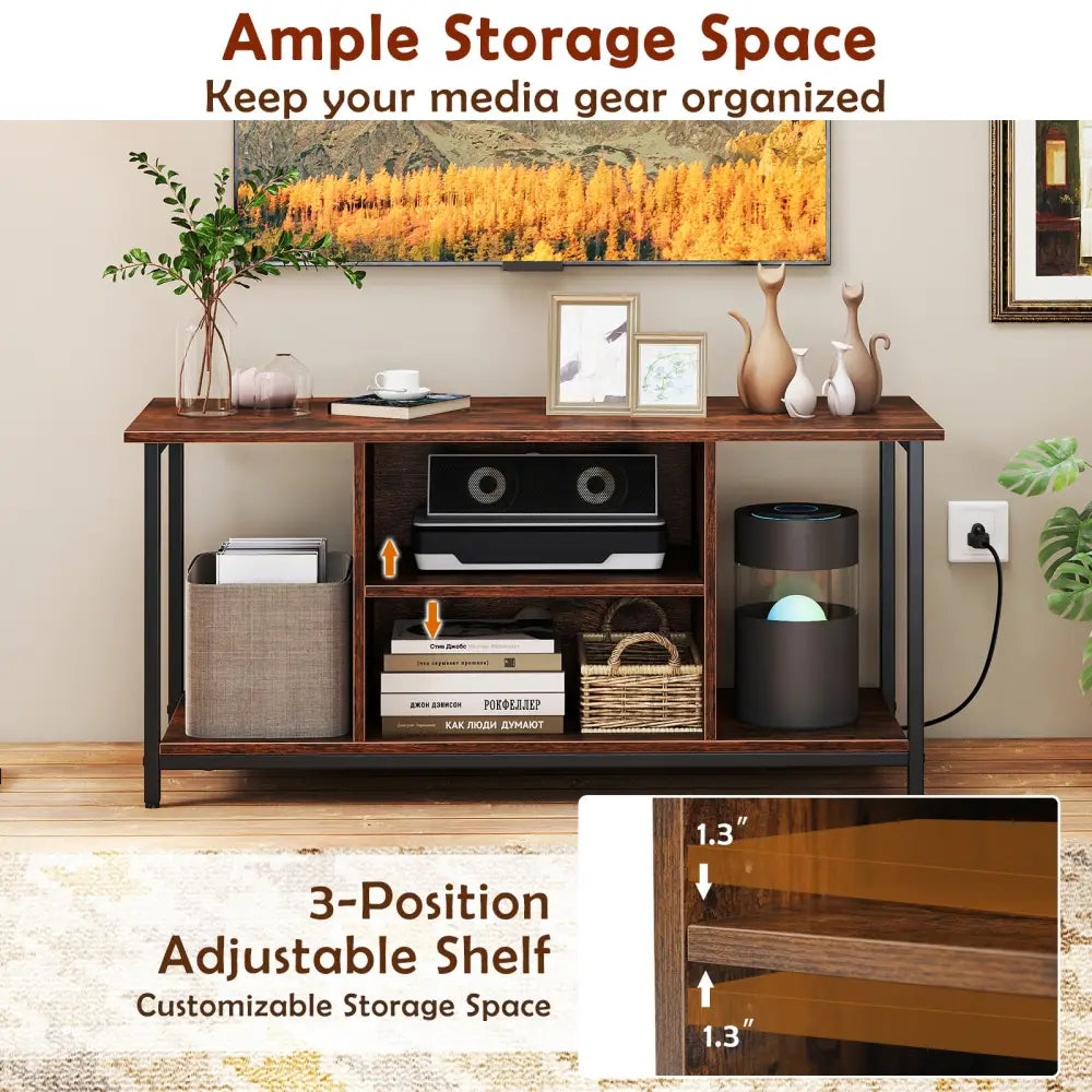 TV Stand Entertainment Center with Open Storage Shelves and Power Outlets to 50 Inches-Rustic Brown - Rustic Brown