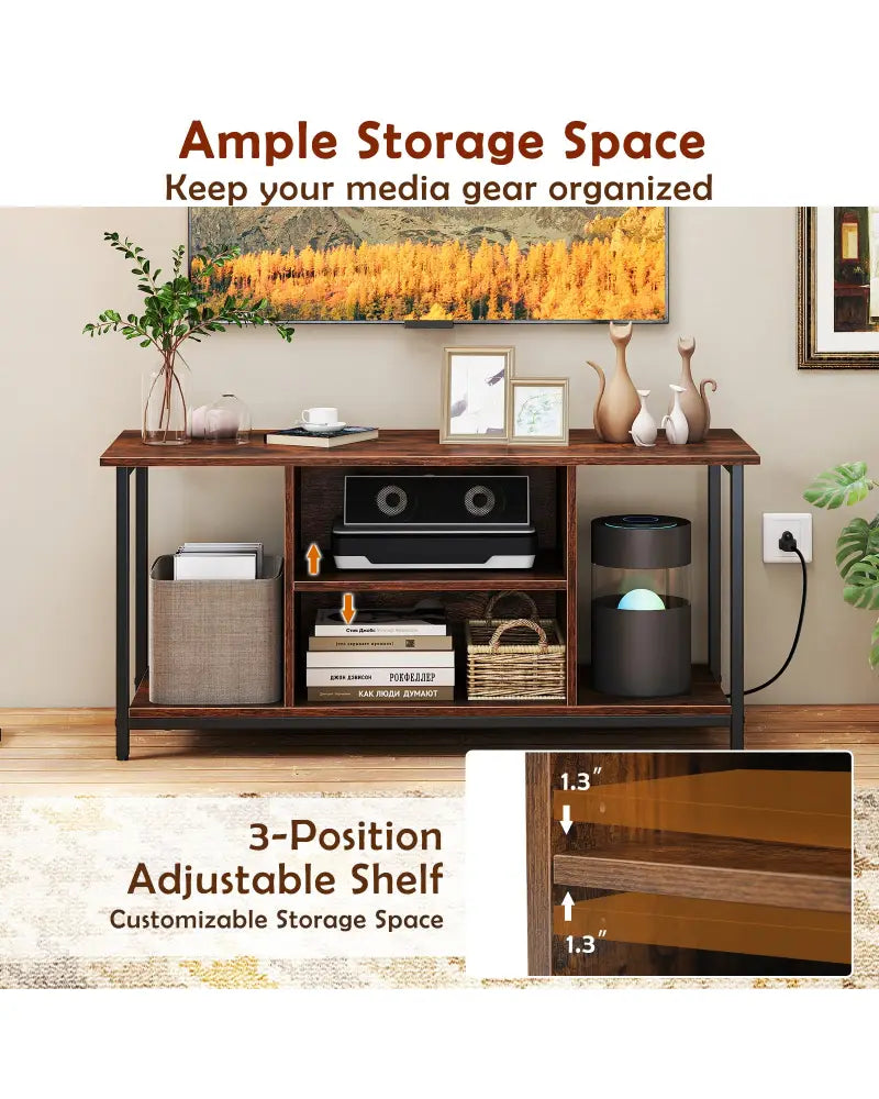 TV Stand Entertainment Center with Open Storage Shelves and Power Outlets to 50 Inches-Rustic Brown - Rustic Brown
