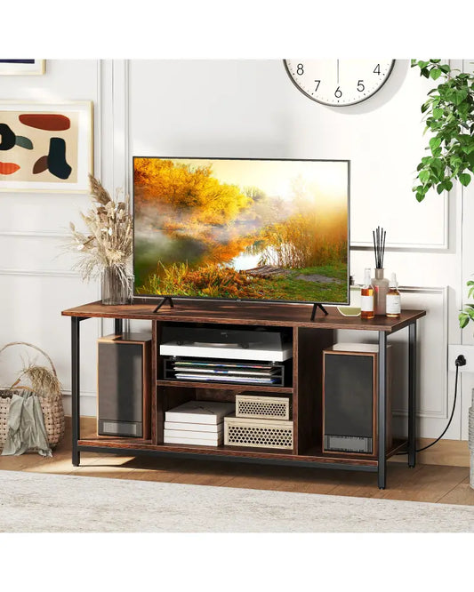 TV Stand Entertainment Center with Open Storage Shelves and Power Outlets to 50 Inches-Rustic Brown - Rustic Brown