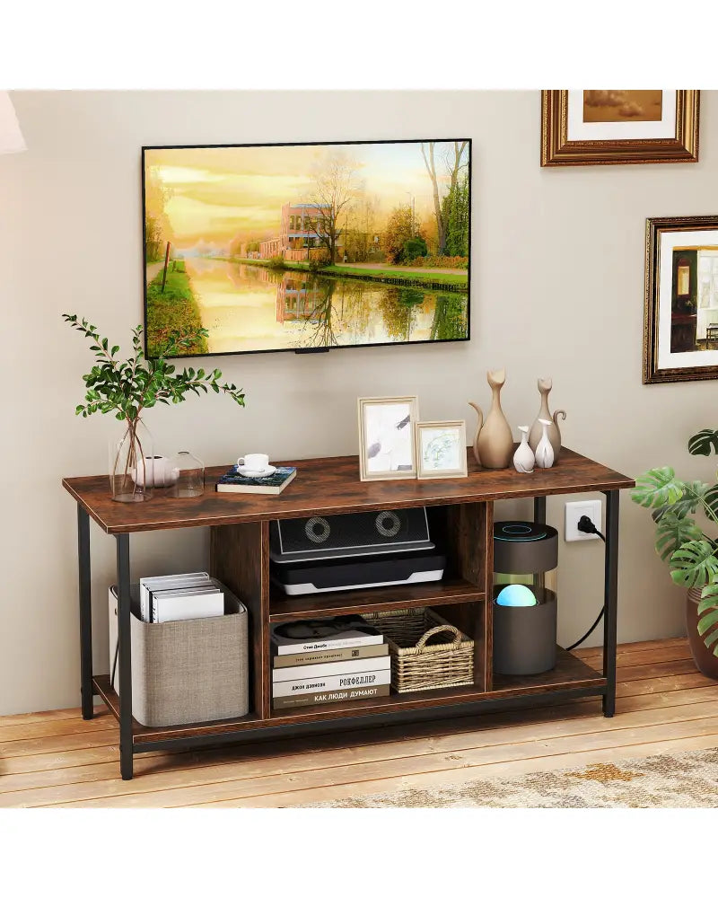TV Stand Entertainment Center with Open Storage Shelves and Power Outlets to 50 Inches-Rustic Brown - Rustic Brown