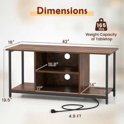 TV Stand Entertainment Center with Open Storage Shelves and Power Outlets to 50 Inches-Rustic Brown - Rustic Brown