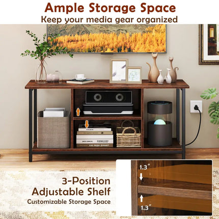 TV Stand Entertainment Center with Open Storage Shelves and Power Outlets to 50 Inches-Rustic Brown - Rustic Brown