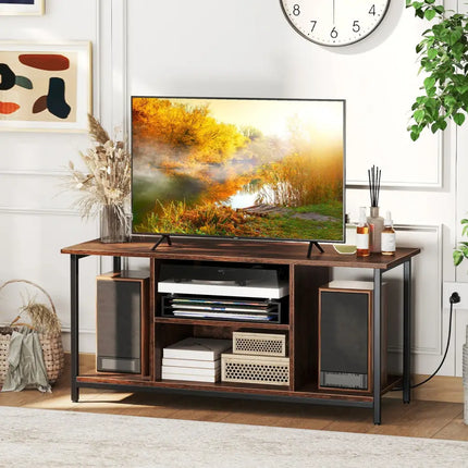 TV Stand Entertainment Center with Open Storage Shelves and Power Outlets to 50 Inches-Rustic Brown - Rustic Brown
