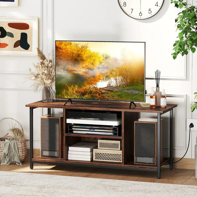 TV Stand Entertainment Center with Open Storage Shelves and Power Outlets to 50 Inches-Rustic Brown - Rustic Brown
