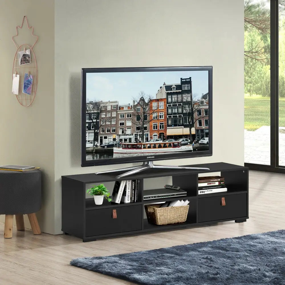 TV Stand Entertainment Media Center Console for TV’s up to 60 Inch with Drawers-Black - Black - Entertainment Centers &