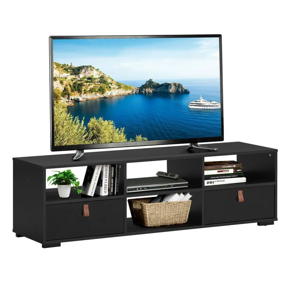 TV Stand Entertainment Media Center Console for TV’s up to 60 Inch with Drawers-Black - Black - Entertainment Centers &