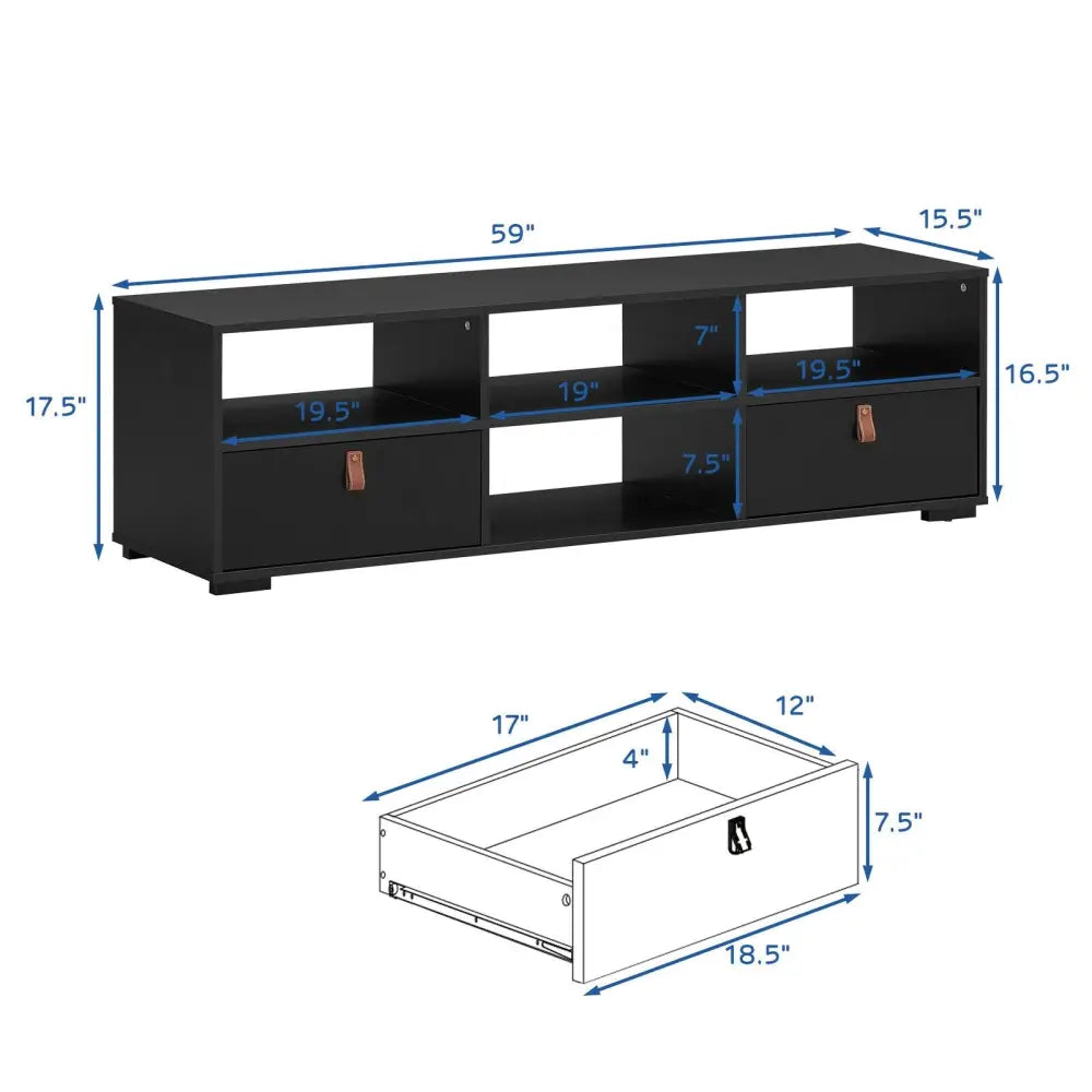 TV Stand Entertainment Media Center Console for TV’s up to 60 Inch with Drawers-Black - Black - Entertainment Centers &