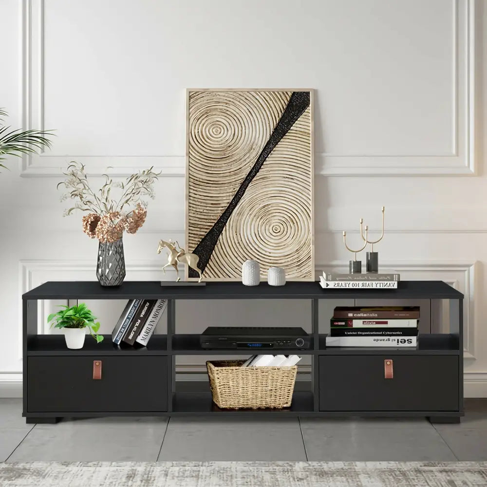 TV Stand Entertainment Media Center Console for TV’s up to 60 Inch with Drawers-Black - Black - Entertainment Centers &