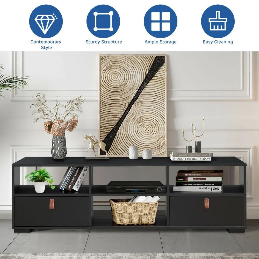 TV Stand Entertainment Media Center Console for TV’s up to 60 Inch with Drawers-Black - Black - Entertainment Centers &