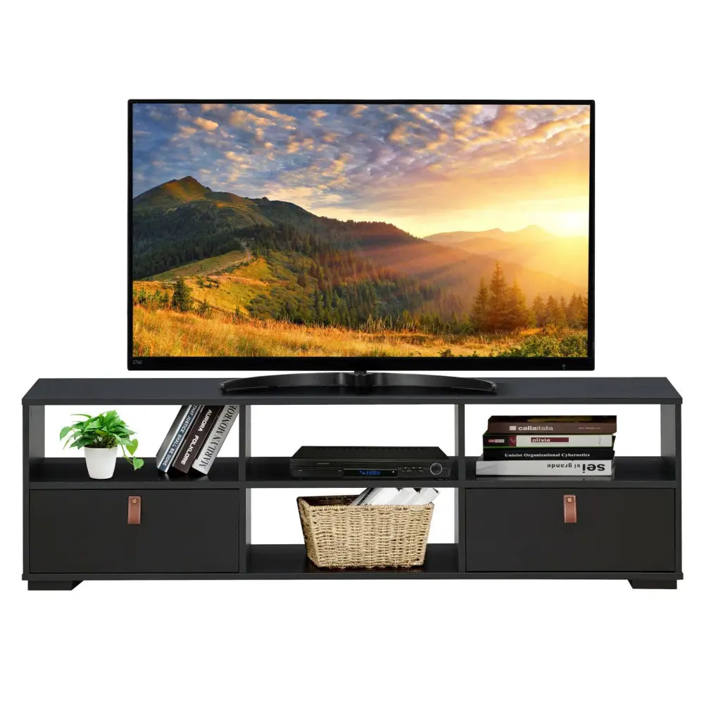 TV Stand Entertainment Media Center Console for TV’s up to 60 Inch with Drawers-Black - Black - Entertainment Centers &