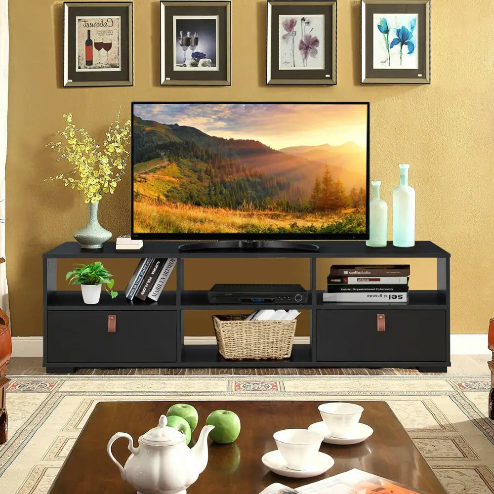 TV Stand Entertainment Media Center Console for TV’s up to 60 Inch with Drawers-Black - Black - Entertainment Centers &