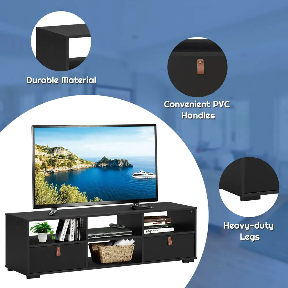TV Stand Entertainment Media Center Console for TV’s up to 60 Inch with Drawers-Black - Black - Entertainment Centers &