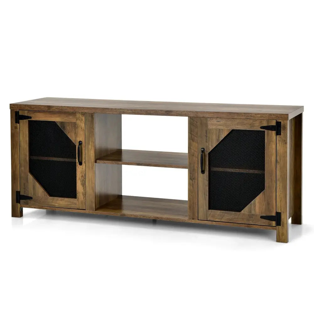 TV Stand Entertainment Media Center for TVs up to 65-Inch with Steel Mesh Doors-Rustic Brown - Rustic Brown