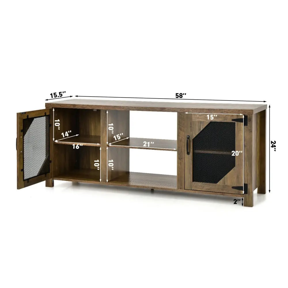 TV Stand Entertainment Media Center for TVs up to 65-Inch with Steel Mesh Doors-Rustic Brown - Rustic Brown