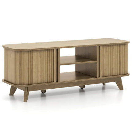 TV Stand for 55-Inch TV Media Console Table with Dual Sliding Doors-Oak - Oak - Entertainment Centers & TV Stands
