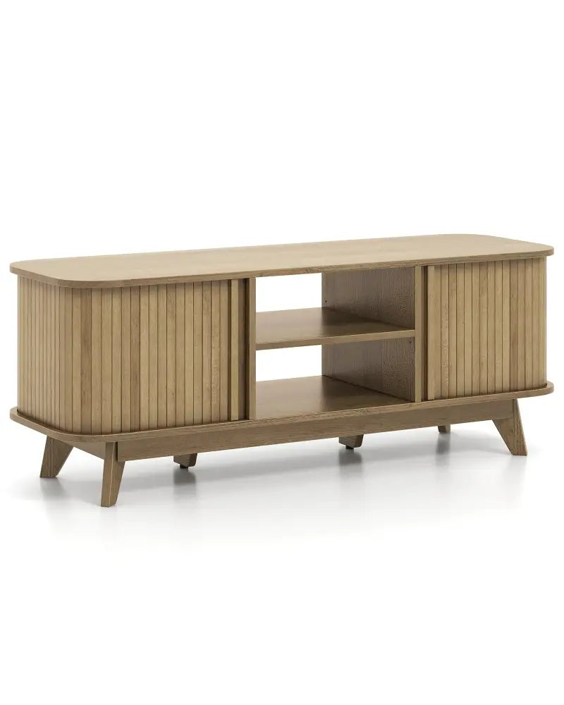 TV Stand for 55-Inch TV Media Console Table with Dual Sliding Doors-Oak - Oak - Entertainment Centers & TV Stands