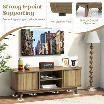 TV Stand for 55-Inch TV Media Console Table with Dual Sliding Doors-Oak - Oak - Entertainment Centers & TV Stands