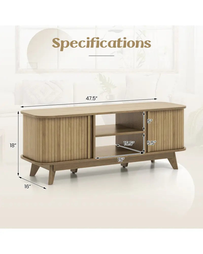 TV Stand for 55-Inch TV Media Console Table with Dual Sliding Doors-Oak - Oak - Entertainment Centers & TV Stands